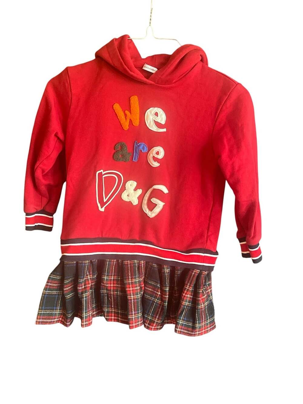 Dolce & Gabbana Kids We Are D&G Red Tartan Hoodie Dress